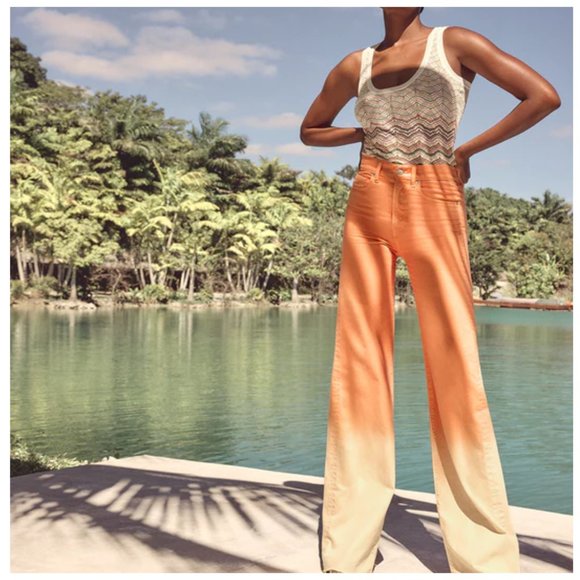 Veronica Beard Orange and Cream Flare Jeans - Picture 3 of 10